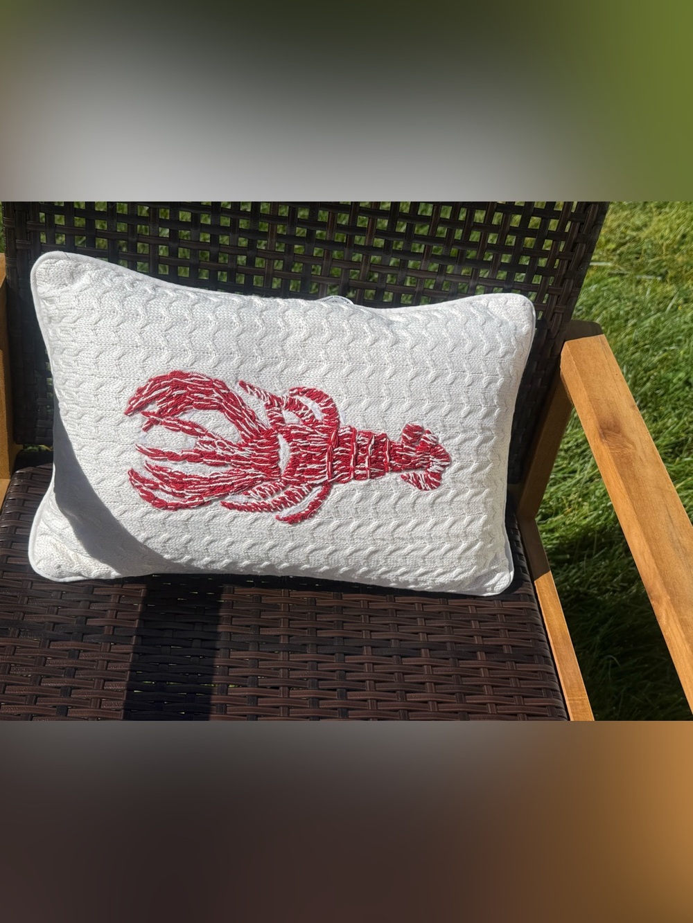 Vintage-Style Red Lobster Nautical Decor Beach House Embroidered Pillow